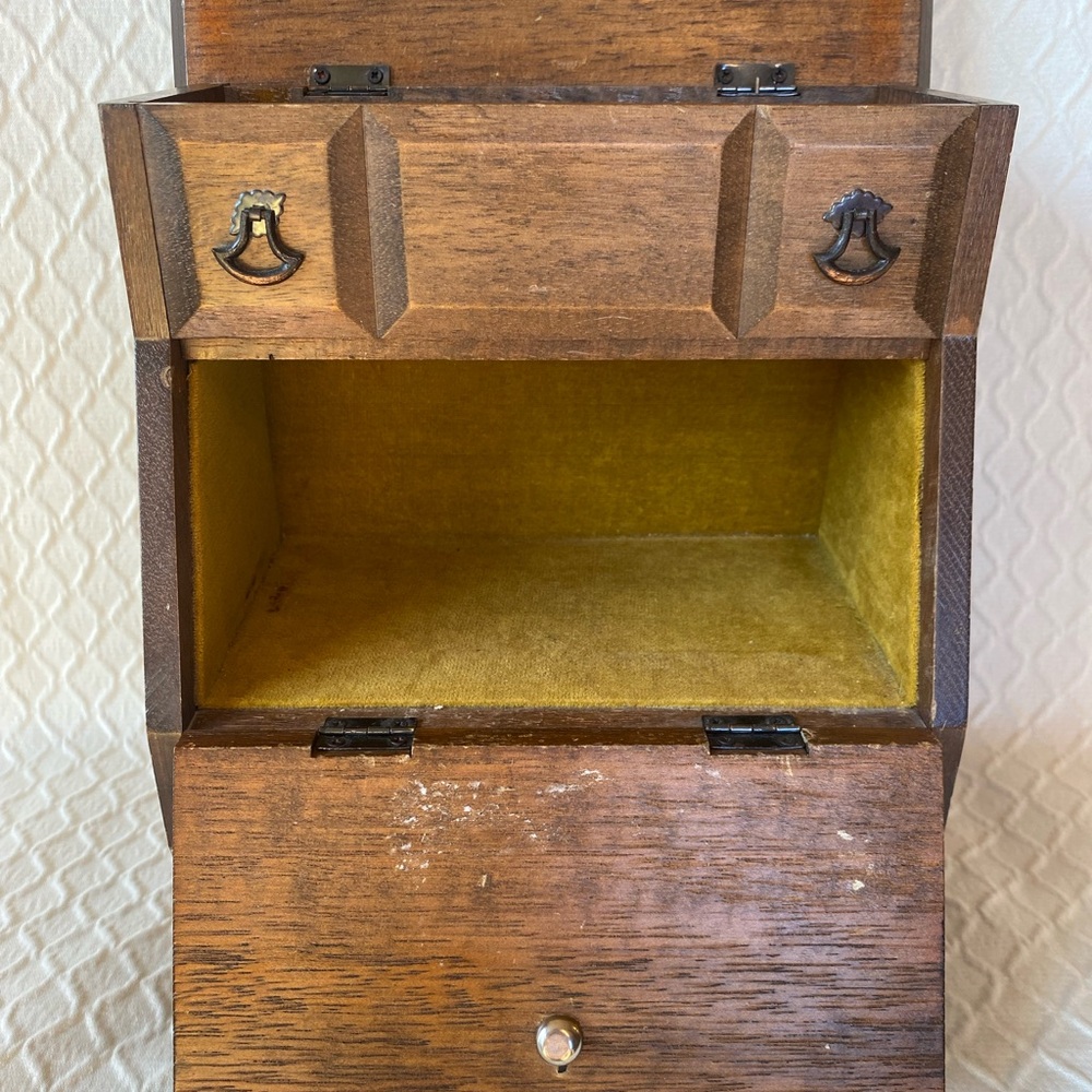 Vintage Wooden Trinket Box with Drop-Front Drawer - Brown. Vintage Music Box. - Picture 6 of 10